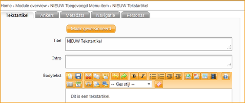 Screenshot InScreen Editor Waxtrapp pagina eigenschappen