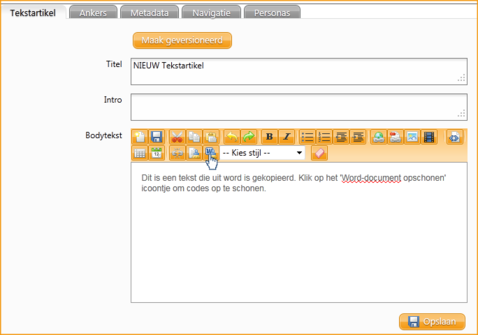 Screenshot InScreen Editor Waxtrapp word codering opschonen