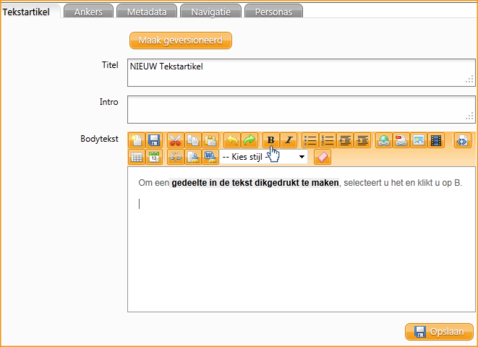 Screenshot InScreen Editor Waxtrapp tekst dikgedrukt maken