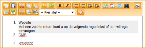 Screenshot InScreen Editor Waxtrapp Geordende lijst zachte return