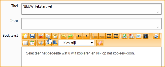 Screenshot InScreen editor tekst kopiëren Waxtrapp