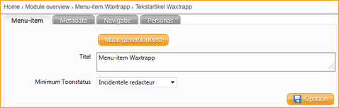 Screenshot InScreen Editor Waxtrapp Menu-items aanpassen