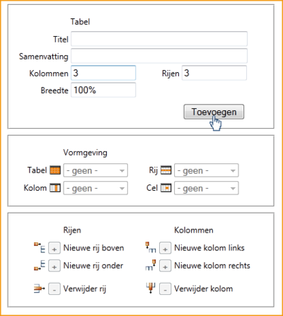 Screenshot InScreen Editor Waxtrapp tabel toevoegen