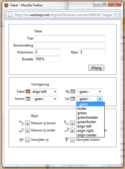 Screenshot InScreen Editor Waxtrapp vormgeving cel