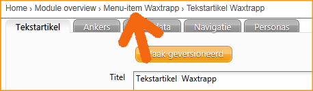 Screenshot InScreen Editor Waxtrapp Menu-items aanpassen