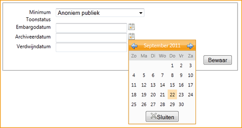 Screenshot InScreen Editor Waxtrapp archiveerdatum instellen