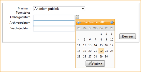 Screenshot InScreen Editor Waxtrapp embargodatum instellen